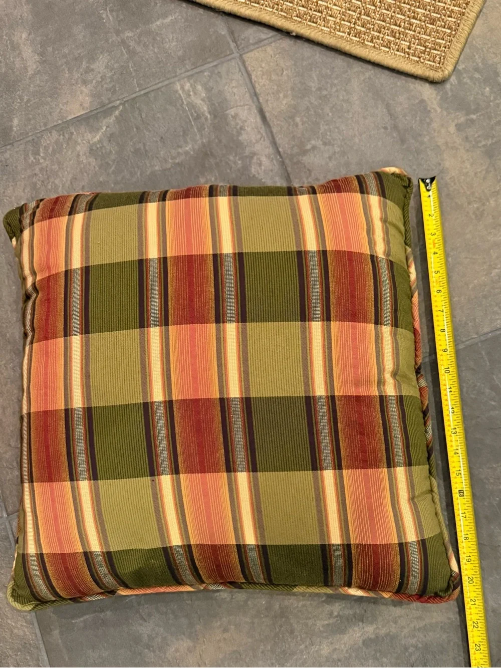 Plaid Outdoor Accent Pillow - Olive, Rust, Cream